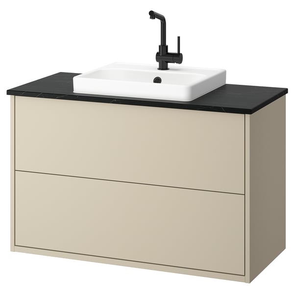 HAVBÄCK / ORRSJÖN wash-stnd w drawers/wash-basin/tap, beige/black marble effect, 102x49x71 cm