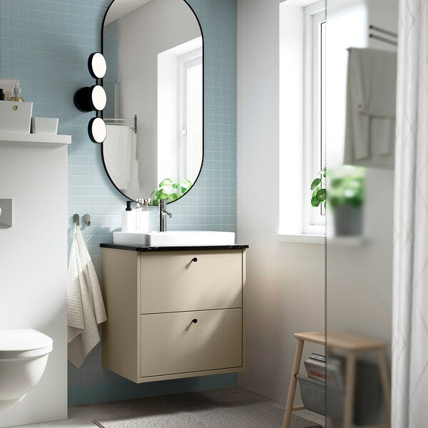 HAVBÄCK / ORRSJÖN - Washbasin/drawer/misc cabinet, beige/black marble effect,62x49x71 cm