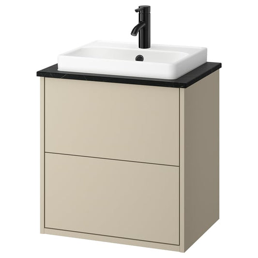 HAVBÄCK / ORRSJÖN - Washbasin/drawer/misc cabinet, beige/black marble effect,62x49x71 cm