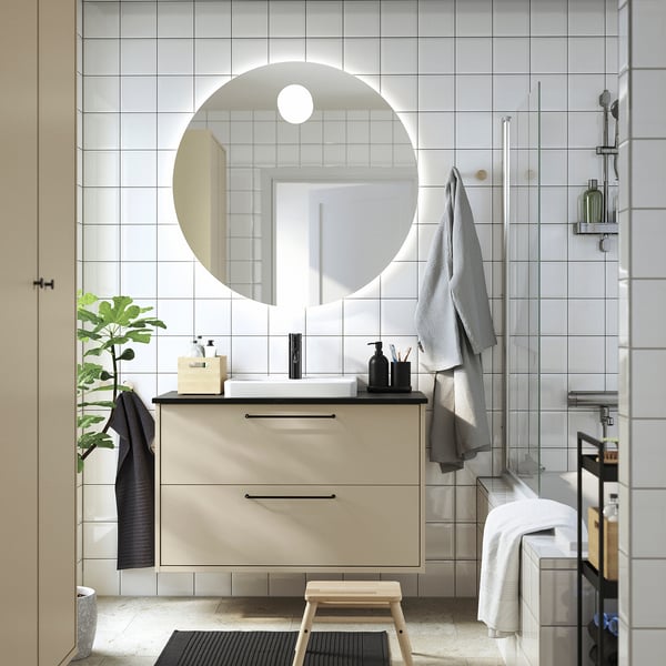 HAVBÄCK / ORRSJÖN - Washbasin/drawer unit/misc, beige/black marble effect,102x49x71 cm