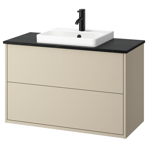 HAVBÄCK / ORRSJÖN - Washbasin/drawer unit/misc, beige/black marble effect,102x49x71 cm