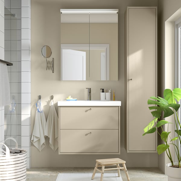 HAVBÄCK / ORRSJÖN wash-stnd w drawers/wash-basin/tap, beige, 82x49x69 cm