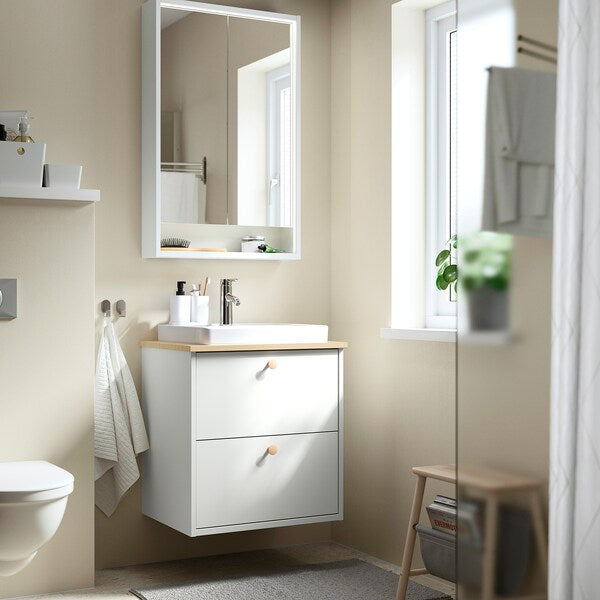 HAVBÄCK / ORRSJÖN - Washbasin/drawer/misc cabinet, white/light bamboo,62x49x71 cm