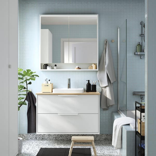 HAVBÄCK / ORRSJÖN wash-stnd w drawers/wash-basin/tap, white/light bamboo, 102x49x71 cm
