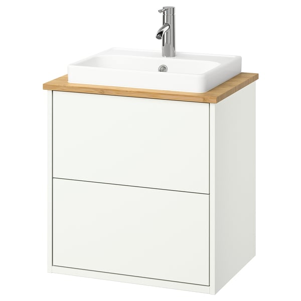 HAVBÄCK / ORRSJÖN - Washbasin/drawer/misc cabinet, white/bamboo,62x49x71 cm
