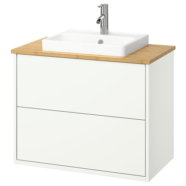 HAVBÄCK / ORRSJÖN wash-stnd w drawers/wash-basin/tap, white/bamboo, 82x49x71 cm