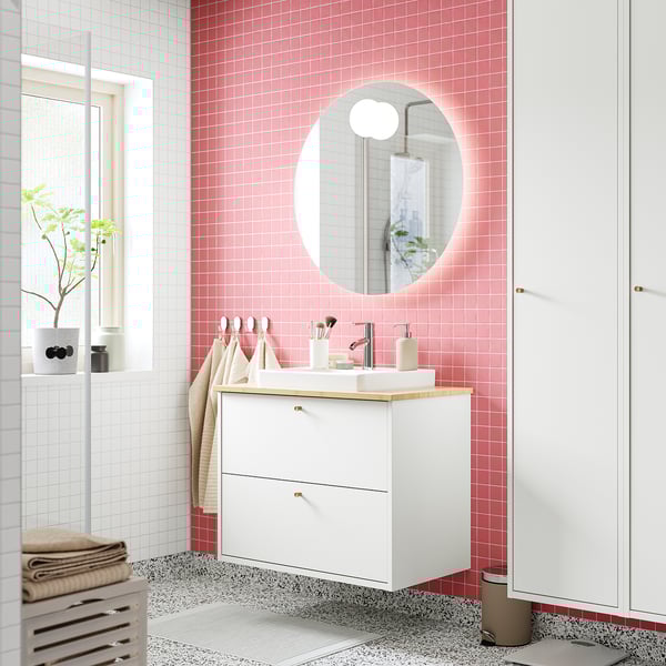 HAVBÄCK / ORRSJÖN - Washbasin/drawer/misc cabinet, white/bamboo,82x49x71 cm