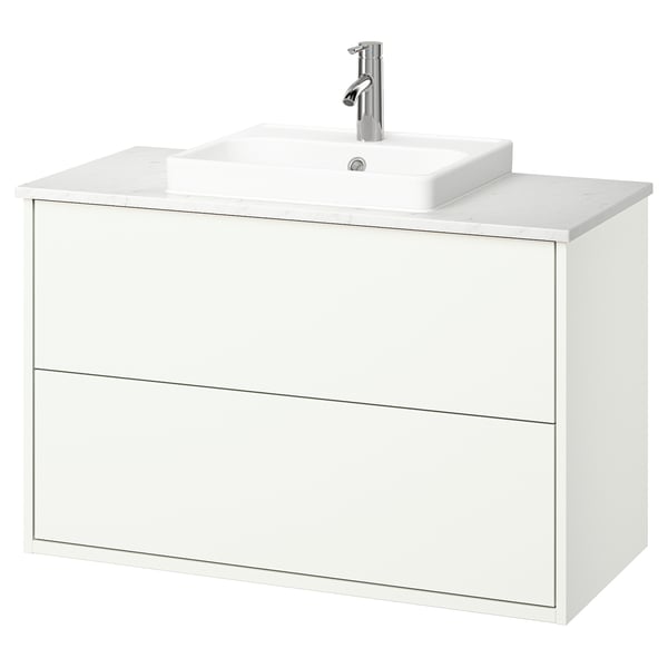 HAVBÄCK / ORRSJÖN wash-stnd w drawers/wash-basin/tap, white/white marble effect, 102x49x71 cm