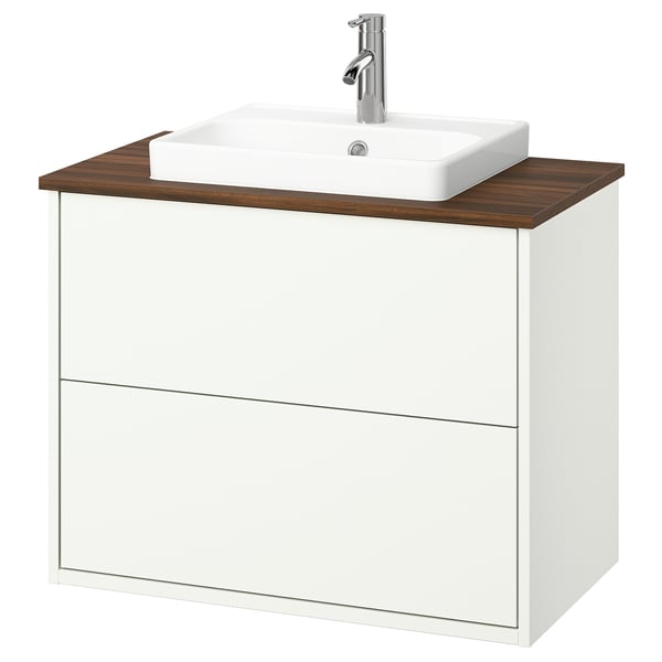 HAVBÄCK / ORRSJÖN wash-stnd w drawers/wash-basin/tap, white/brown walnut effect, 82x49x71 cm