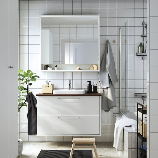 HAVBÄCK / ORRSJÖN wash-stnd w drawers/wash-basin/tap, white/brown walnut effect, 102x49x71 cm
