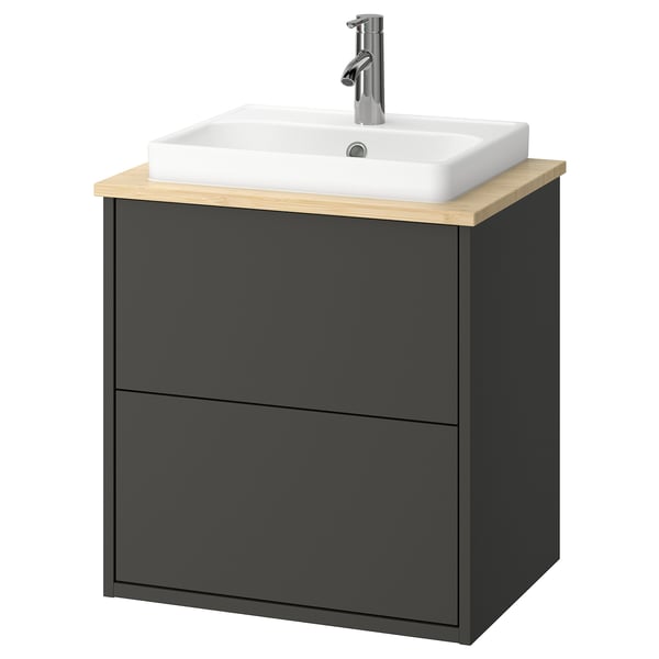 HAVBÄCK / ORRSJÖN wash-stnd w drawers/wash-basin/tap, dark grey/light bamboo, 62x49x71 cm