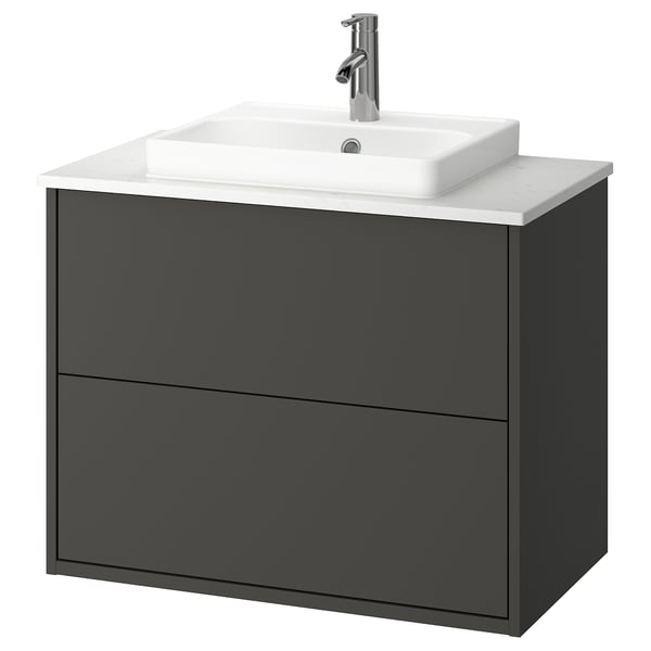 HAVBÄCK / ORRSJÖN wash-stnd w drawers/wash-basin/tap, dark grey/white marble effect, 82x49x71 cm