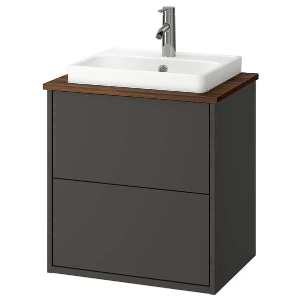 HAVBÄCK / ORRSJÖN wash-stnd w drawers/wash-basin/tap, dark grey/brown walnut effect, 62x49x71 cm