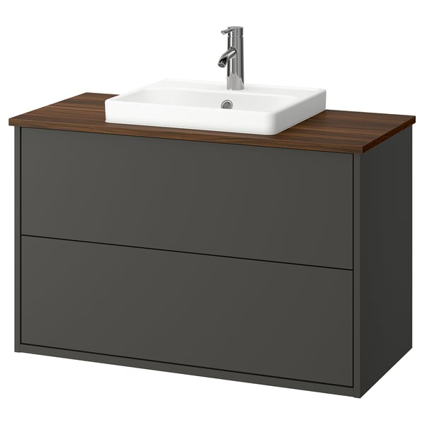 HAVBÄCK / ORRSJÖN wash-stnd w drawers/wash-basin/tap, dark grey/brown walnut effect, 102x49x71 cm