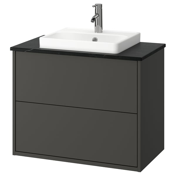 HAVBÄCK / ORRSJÖN wash-stnd w drawers/wash-basin/tap, dark grey/black marble effect, 82x49x71 cm