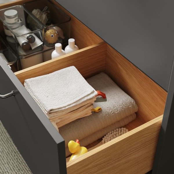HAVBÄCK / ORRSJÖN - Washbasin/drawer/misc cabinet, dark grey/black marble effect,102x49x71 cm