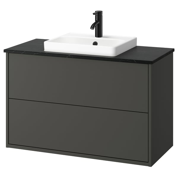HAVBÄCK / ORRSJÖN - Washbasin/drawer/misc cabinet, dark grey/black marble effect,102x49x71 cm