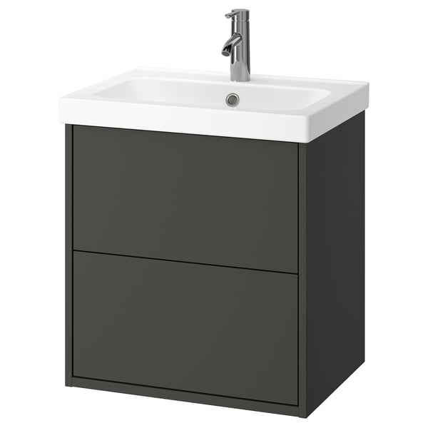 HAVBÄCK / ORRSJÖN wash-stnd w drawers/wash-basin/tap, dark grey, 62x49x69 cm