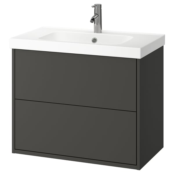 HAVBÄCK / ORRSJÖN wash-stnd w drawers/wash-basin/tap, dark grey, 82x49x69 cm