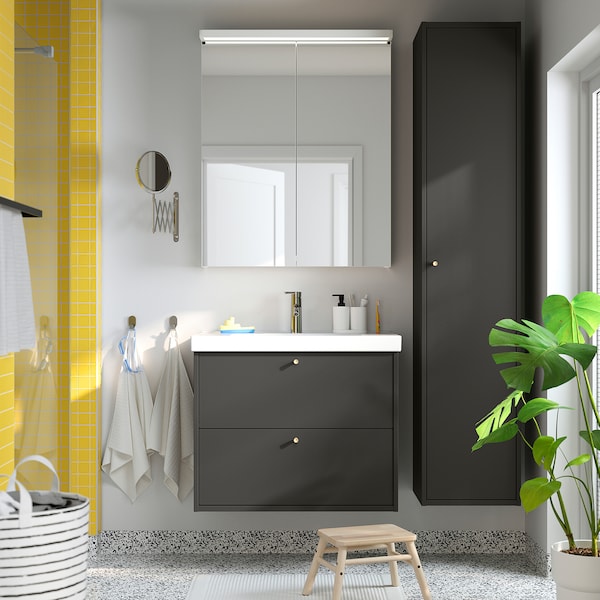 HAVBÄCK / ORRSJÖN - Washbasin/drawer/misc cabinet, dark grey,82x49x69 cm