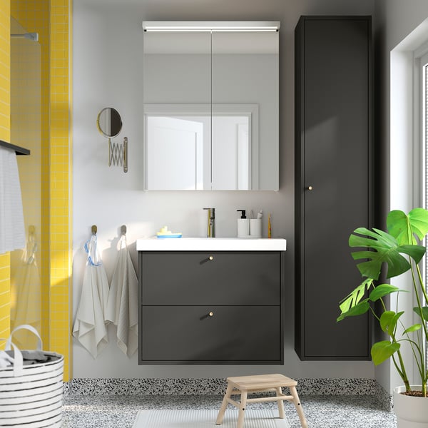 HAVBÄCK / ORRSJÖN wash-stnd w drawers/wash-basin/tap, dark grey, 82x49x69 cm