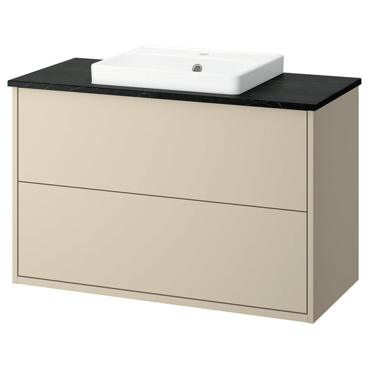 HAVBÄCK / ORRSJÖN wash-stnd w drawers/wash-basin, beige/black marble effect, 102x49x71 cm