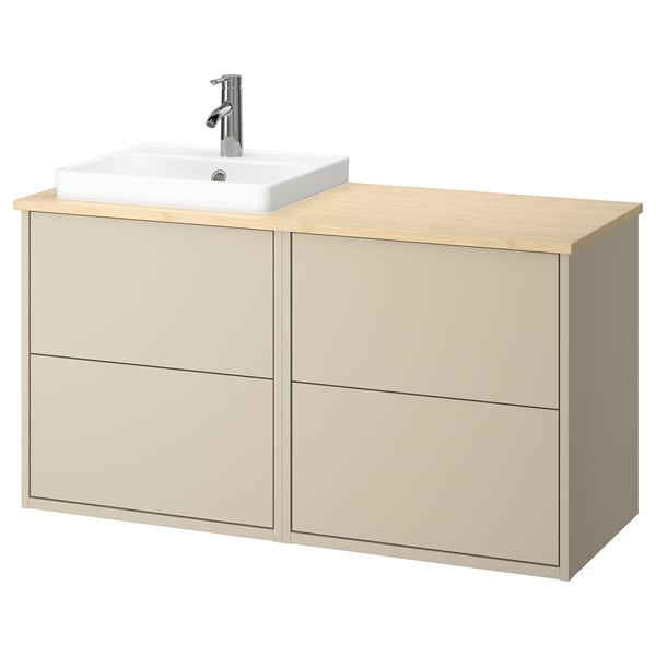HAVBÄCK / ORRSJÖN wash-stand/wash-basin/tap, beige/light bamboo, 122x49x71 cm