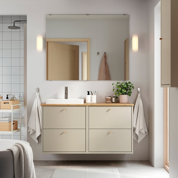 HAVBÄCK / ORRSJÖN - Washbasin/washbasin unit/mixer, beige/beige, 122x49x71 cm