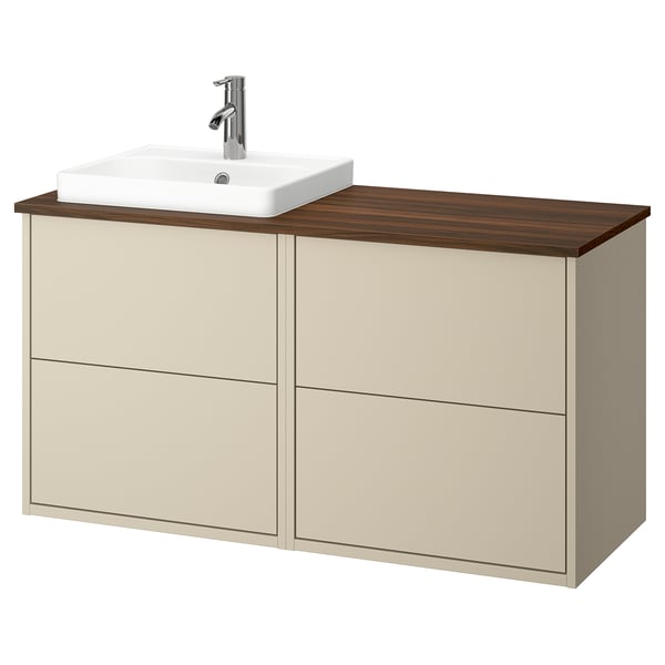 HAVBÄCK / ORRSJÖN wash-stand/wash-basin/tap, beige/brown walnut effect, 122x49x71 cm