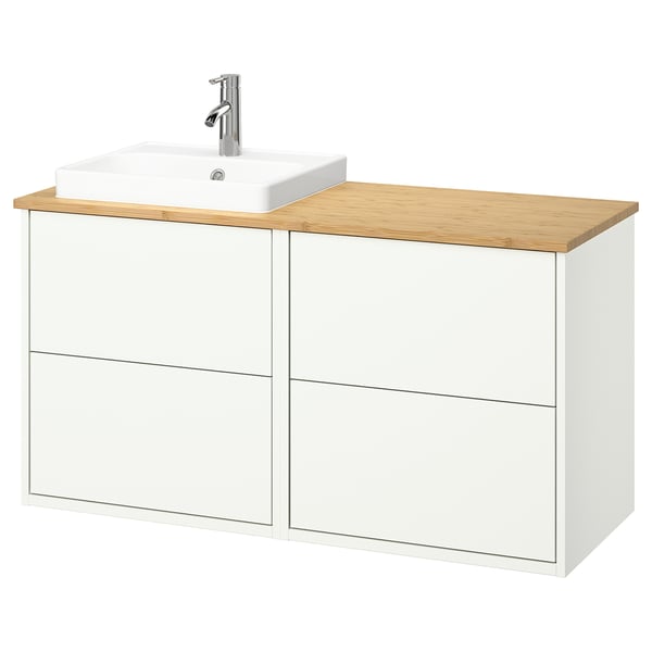 HAVBÄCK / ORRSJÖN wash-stand/wash-basin/tap, white/bamboo, 122x49x71 cm