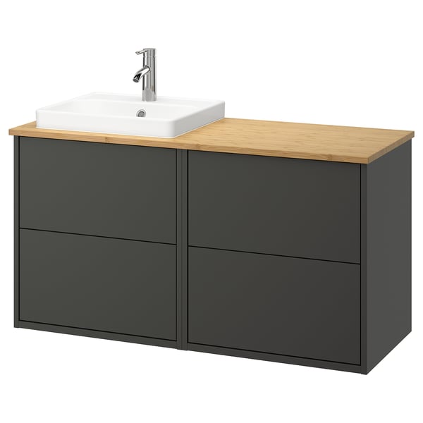 HAVBÄCK / ORRSJÖN - Washbasin / washbasin/mixer unit, dark grey / bamboo,122x49x71 cm