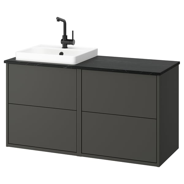 HAVBÄCK / ORRSJÖN wash-stand/wash-basin/tap, dark grey/black marble effect, 122x49x71 cm