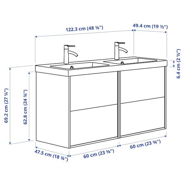 Ikea HAVBÄCK / ORRSJÖN - Washbasin/blender cabinet, white,122x49x69 cm