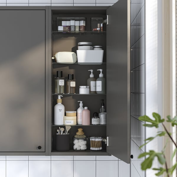 HAVBÄCK wall cabinet with door, dark grey, 40x15x95 cm