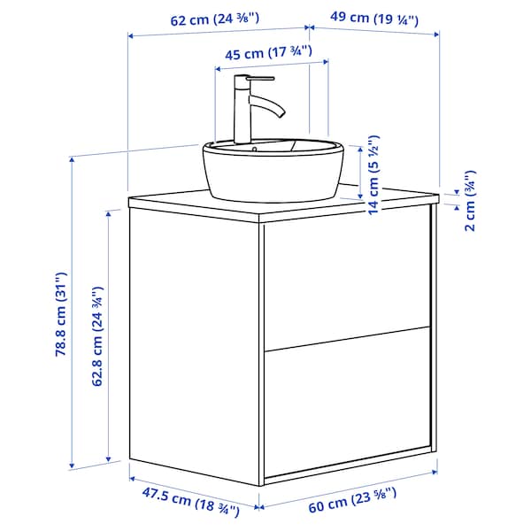 HAVBÄCK / TÖRNVIKEN - Washbasin/drawer/misc cabinet, beige/white marble effect,62x49x79 cm