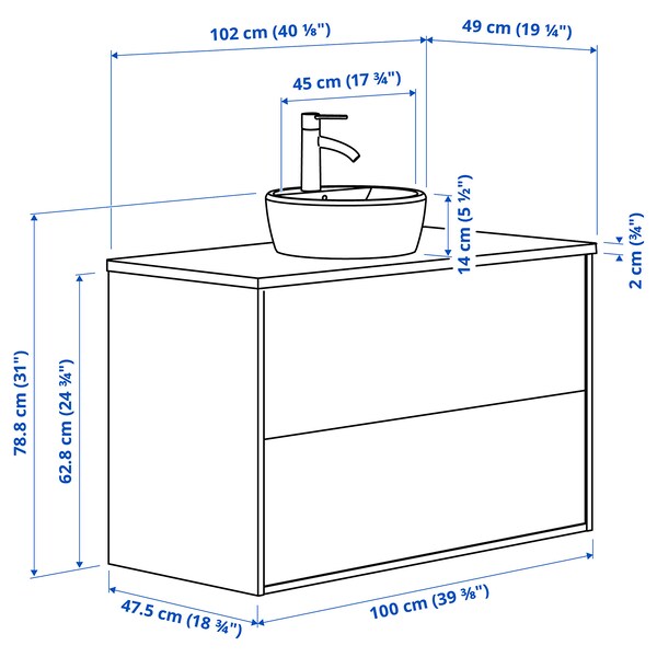 HAVBÄCK / TÖRNVIKEN - Washbasin/drawer unit/misc, beige/white marble effect,102x49x79 cm