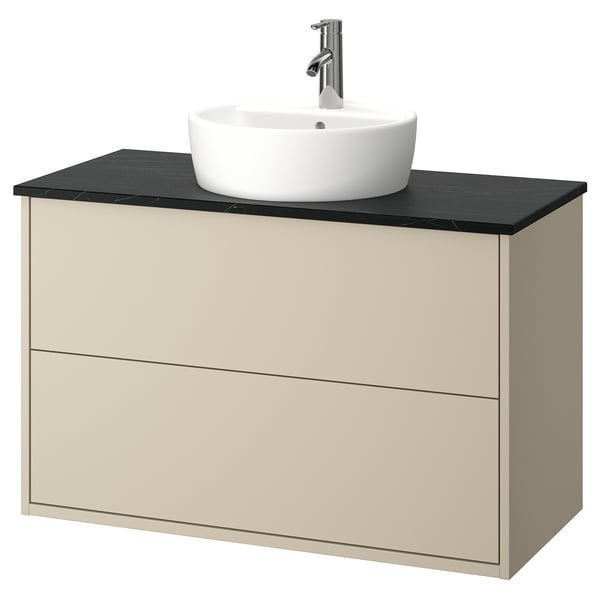 HAVBÄCK / TÖRNVIKEN wash-stnd w drawers/wash-basin/tap, beige/black marble effect
