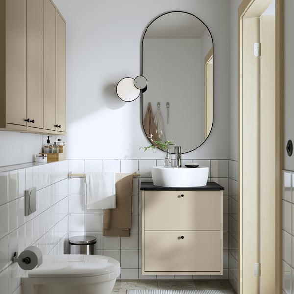 HAVBÄCK / TÖRNVIKEN wash-stnd w drawers/wash-basin/tap, beige/black marble effect