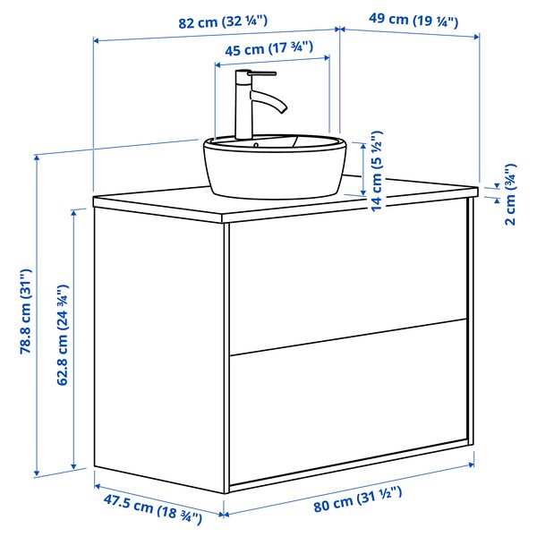 HAVBÄCK / TÖRNVIKEN - Washbasin/drawer/misc cabinet, beige/black marble effect,82x49x79 cm