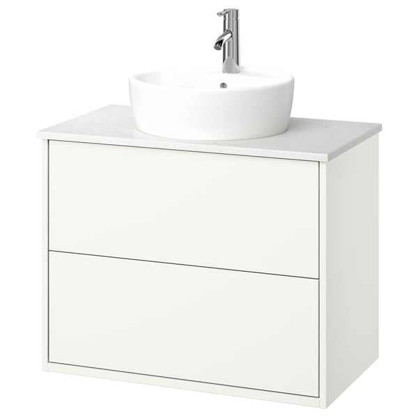 HAVBÄCK / TÖRNVIKEN wash-stnd w drawers/wash-basin/tap, white/white marble effect