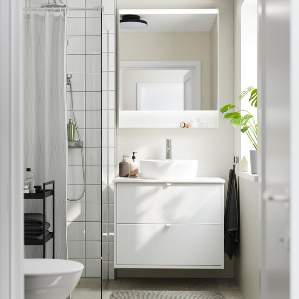 HAVBÄCK / TÖRNVIKEN wash-stnd w drawers/wash-basin/tap, white/white marble effect