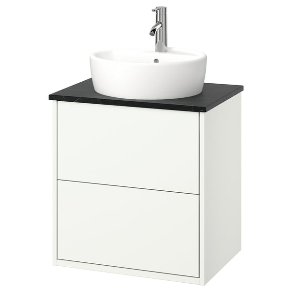 HAVBÄCK / TÖRNVIKEN wash-stnd w drawers/wash-basin/tap, white/black marble effect