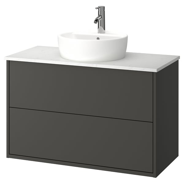 HAVBÄCK / TÖRNVIKEN wash-stnd w drawers/wash-basin/tap, dark grey/white marble effect