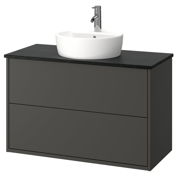 HAVBÄCK / TÖRNVIKEN wash-stnd w drawers/wash-basin/tap, dark grey/black marble effect