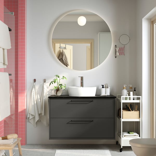 HAVBÄCK / TÖRNVIKEN wash-stnd w drawers/wash-basin/tap, dark grey/black marble effect
