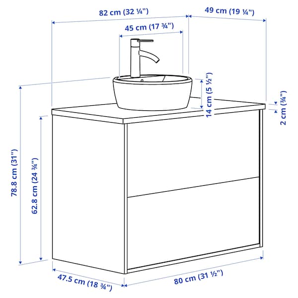 HAVBÄCK / TÖRNVIKEN - Washbasin/drawer/misc cabinet, dark grey/black marble effect,82x49x79 cm