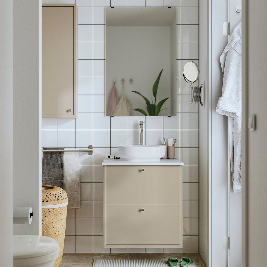 HAVBÄCK / VINDELÄLVEN wash-stnd w drawers/wash-basin, beige/white marble effect, 62x49x77 cm