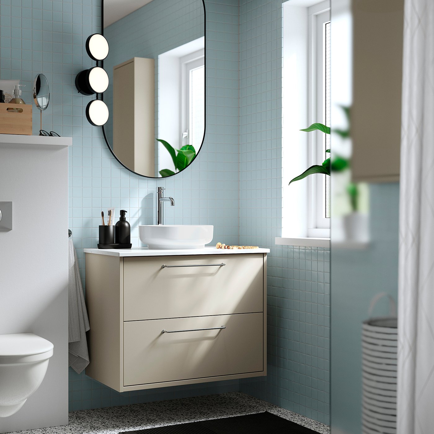 HAVBÄCK / VINDELÄLVEN wash-stnd w drawers/wash-basin, beige/white marble effect, 82x49x77 cm