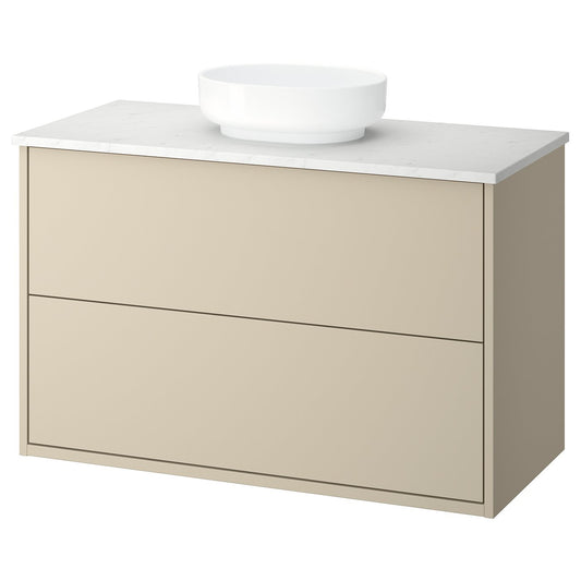 HAVBÄCK / VINDELÄLVEN wash-stnd w drawers/wash-basin, beige/white marble effect, 102x49x77 cm