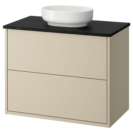 HAVBÄCK / VINDELÄLVEN wash-stnd w drawers/wash-basin, beige/black marble effect, 82x49x77 cm